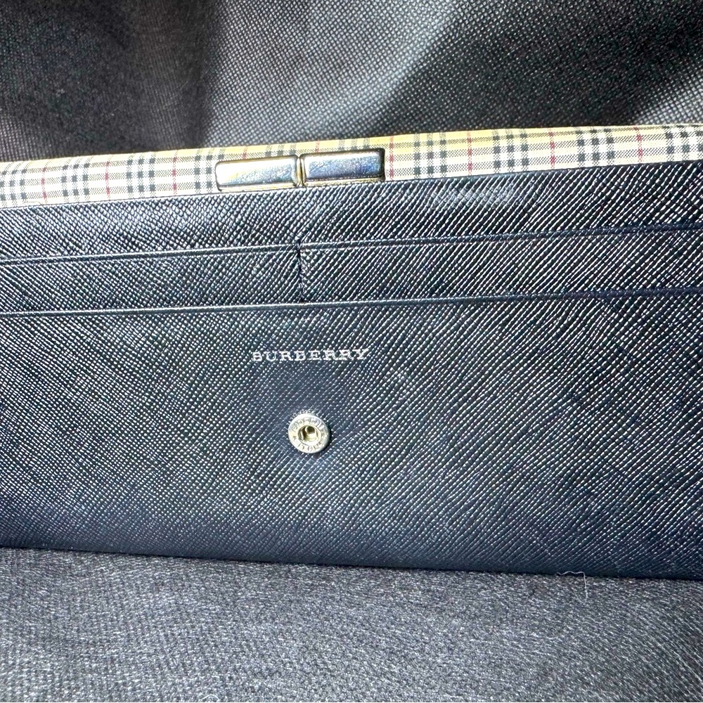 Burberry Black Saffiano Leather Continental Wallet Plaid Interior Rare - Picture 8 of 14